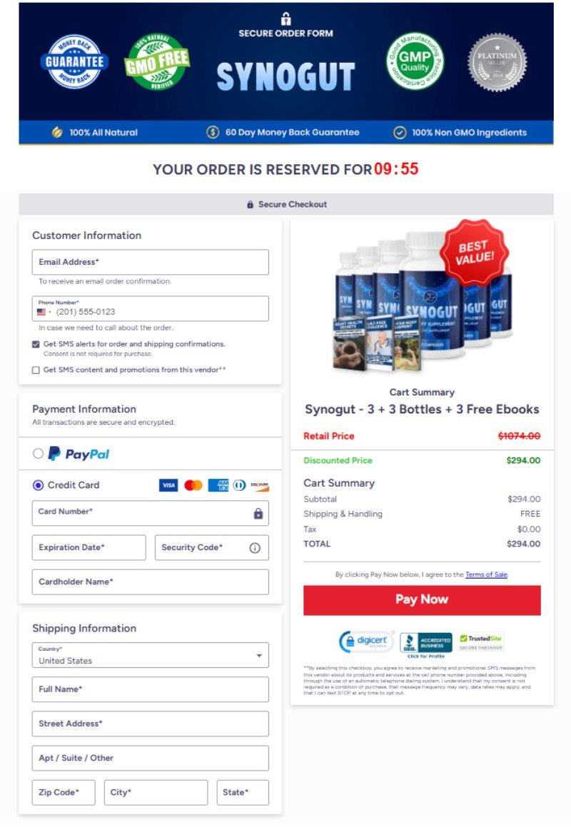 Secure payment for SynoGut order